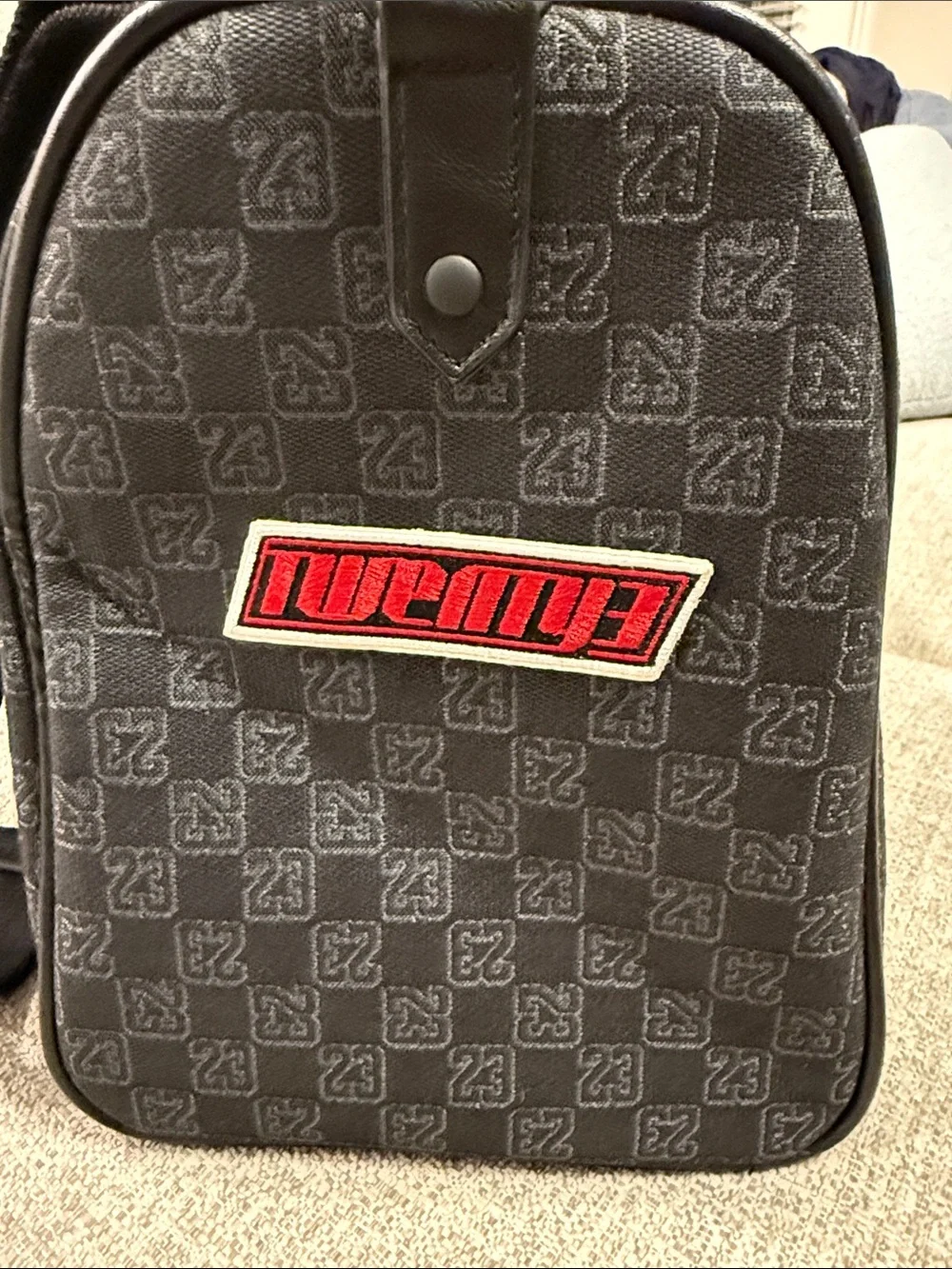 Jordan Black Patchwork Duffel Bag with Embroidered Logos